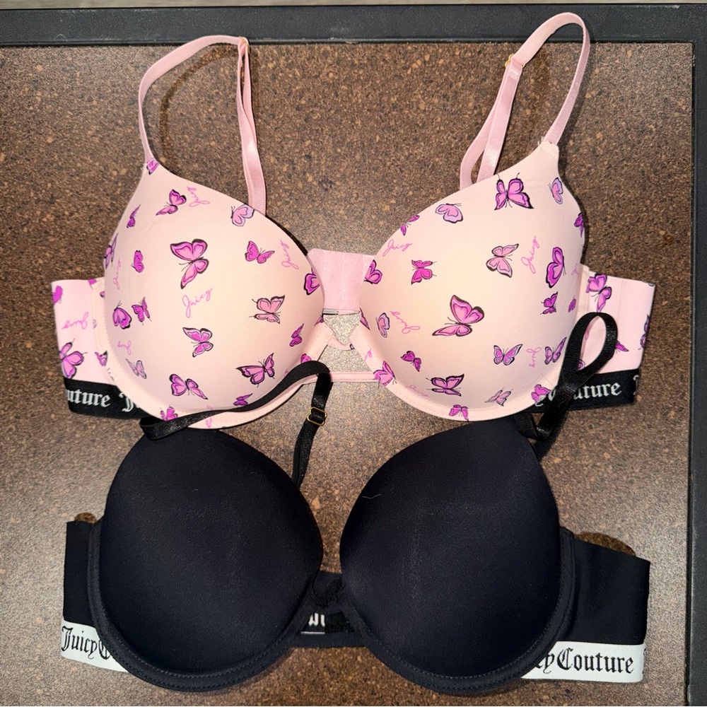 Juicy Couture Butterfly Print and Black Bra Duo